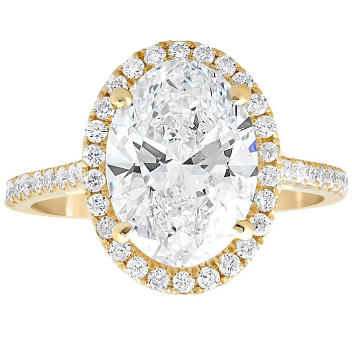 3 1/2Ct Oval Moissanite & Diamond Halo Engagement Ring 14k Yellow Gold 3 1/2Ct Oval Moissanite & Diamond Halo Engagement Ring 14k Yellow Gold
