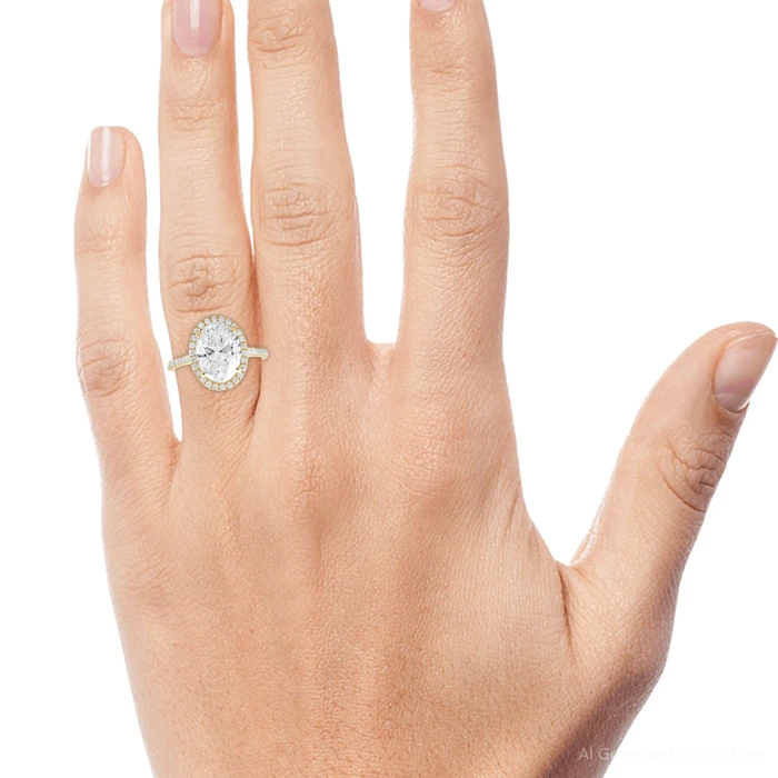 3 1/2Ct Oval Moissanite & Diamond Halo Engagement Ring 14k Yellow Gold