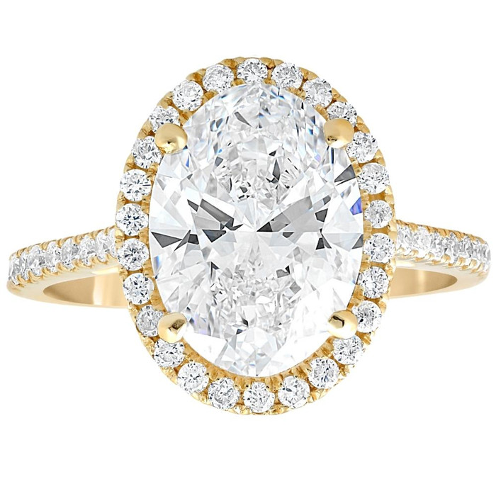 3 1/2Ct Oval Moissanite & Diamond Halo Engagement Ring 14k Yellow Gold 3 1/2Ct Oval Moissanite & Diamond Halo Engagement Ring 14k Yellow Gold