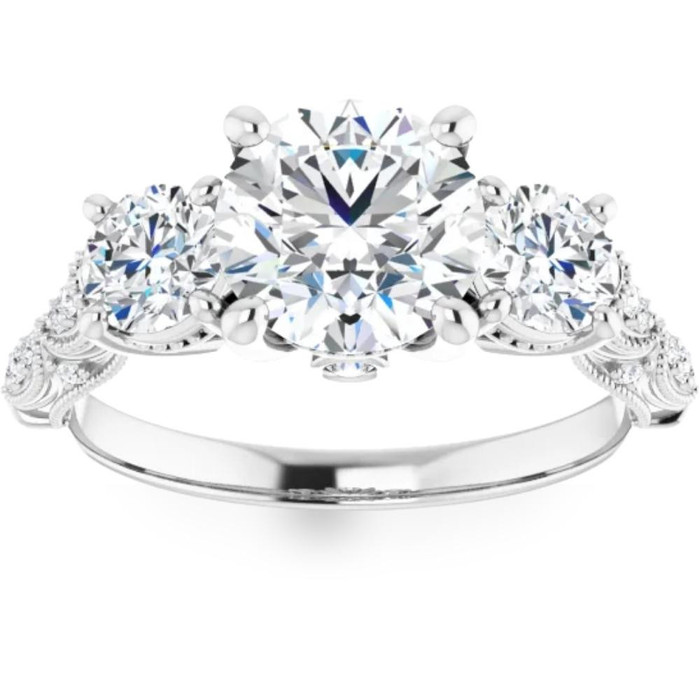 3Ct Vintage Diamond 3 Stone Engagement Ring Lab Grown in White or Yellow Gold 3Ct Vintage Diamond 3 Stone Engagement Ring Lab Grown in White or Yellow Gold