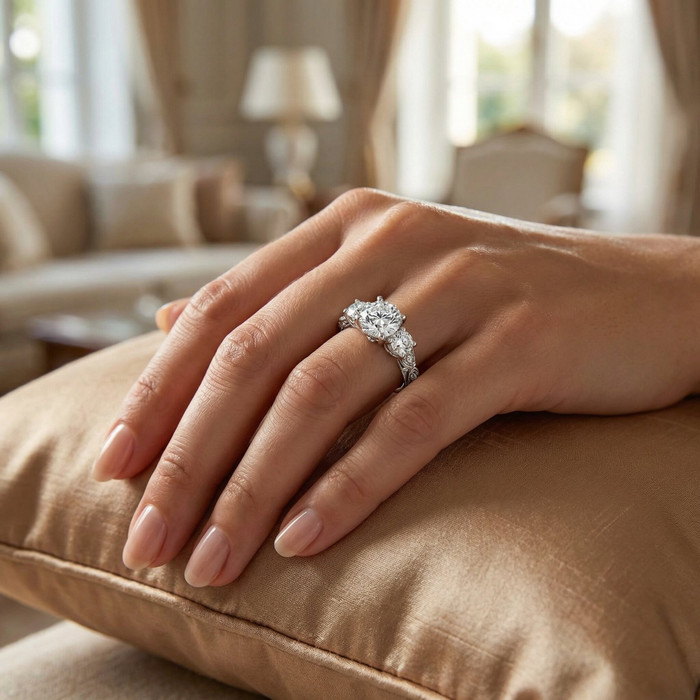 3Ct Vintage Diamond 3 Stone Engagement Ring Lab Grown in White or Yellow Gold