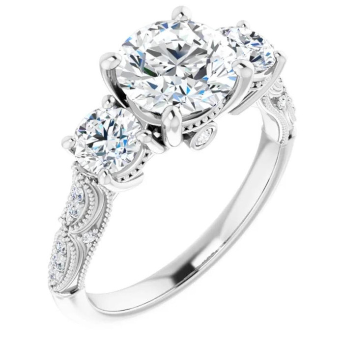3Ct Vintage Diamond 3 Stone Engagement Ring Lab Grown in White or Yellow Gold 3Ct Vintage Diamond 3 Stone Engagement Ring Lab Grown in White or Yellow Gold