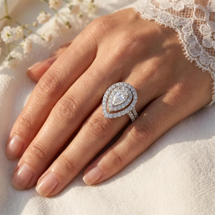 2 Ct TW Pear Shape Halo Diamond Engagement Ring 14k White Gold Lab Grown