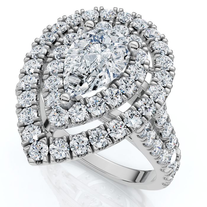 2 Ct TW Pear Shape Halo Diamond Engagement Ring 14k White Gold Lab Grown