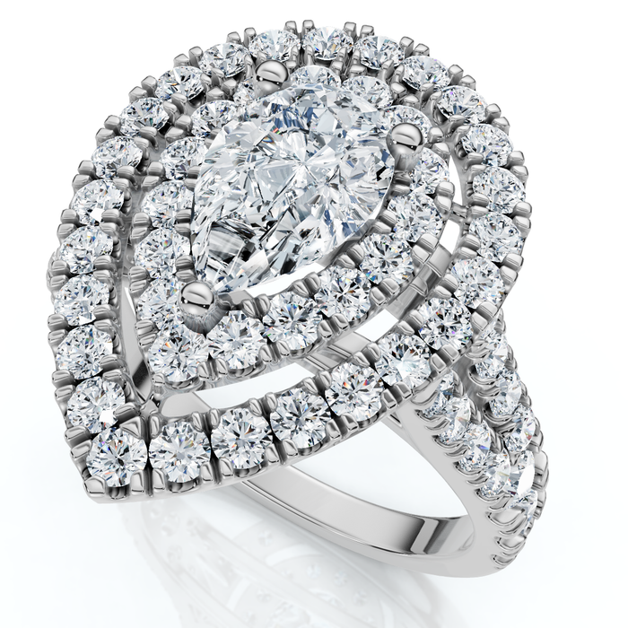 2 Ct TW Pear Shape Halo Diamond Engagement Ring 14k White Gold Lab Grown