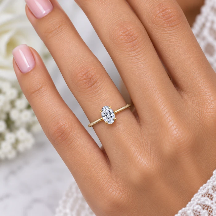 1/2 Ct Oval Solitaire Diamond Engagement Ring Lab Grown White or Yellow Gold