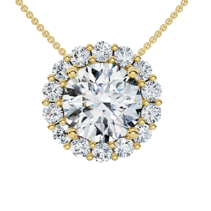 Certified 3 1/2Ct Halo Diamond Pendant Lab Grown 14k Gold Women's Necklace