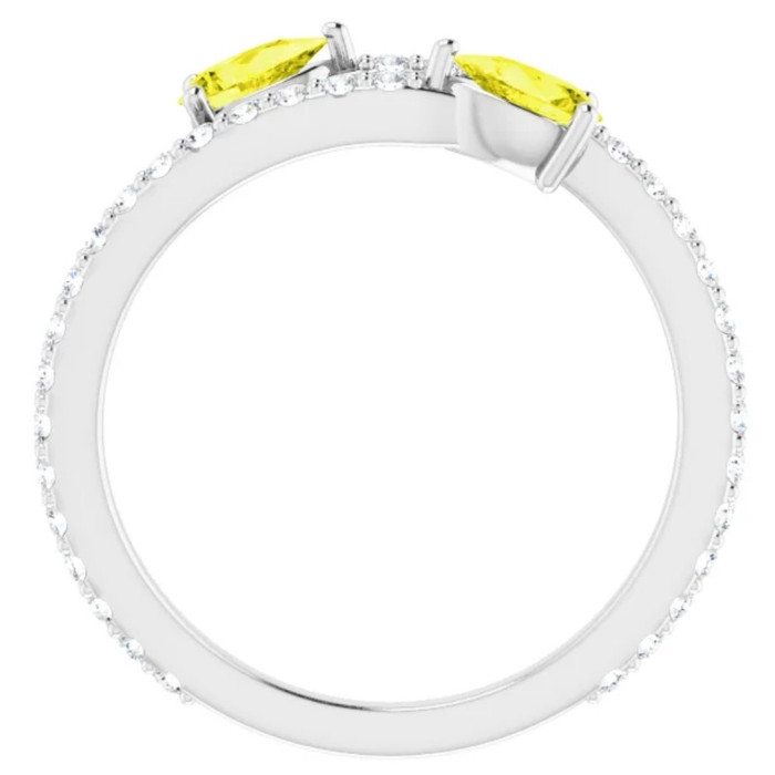 5/8 Ct Fancy Yellow Pear Shape Diamond 2-Stone By Pass Ring Lab Grown White Gold