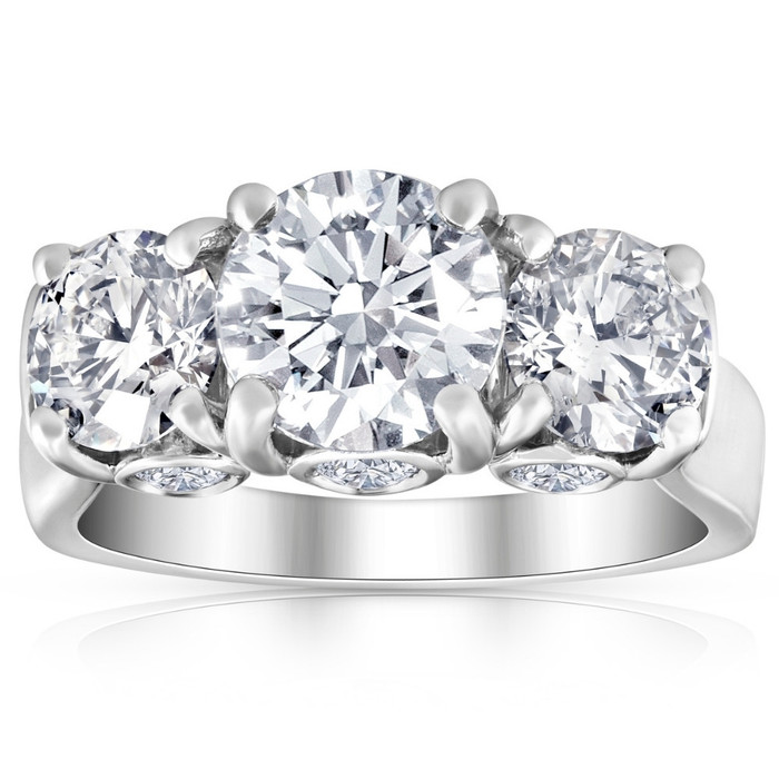4 5/8 Ct TW Three Stone Diamond Engagement Ring 14k White Gold Lab Grown