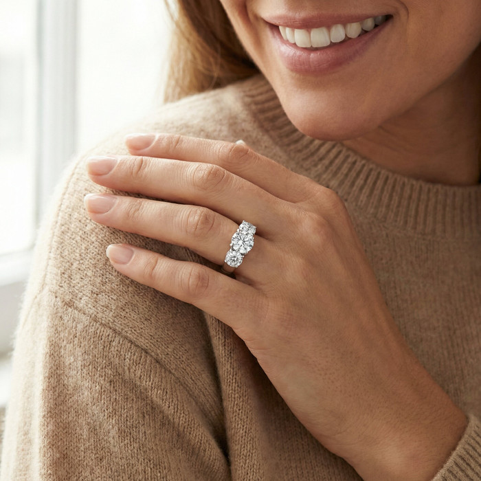 4 5/8 Ct TW Three Stone Diamond Engagement Ring 14k White Gold Lab Grown