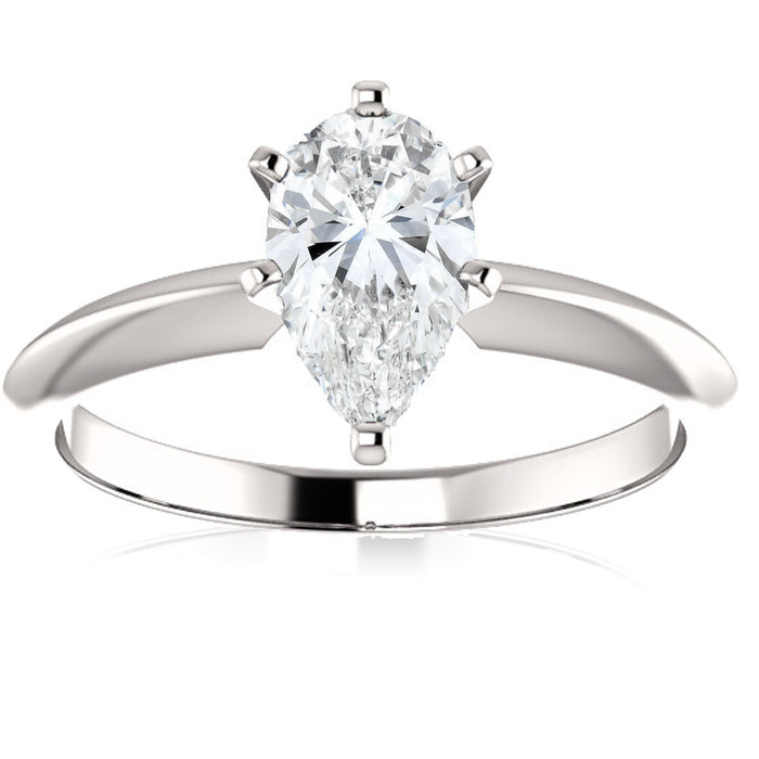 1 Ct Pear Shape Diamond Engagement Ring Lab Grown 14k White Gold
