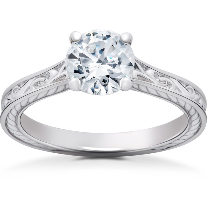 Certified 1Ct Diamond Solitaire Engagement Ring 14k White Gold Lab Grown