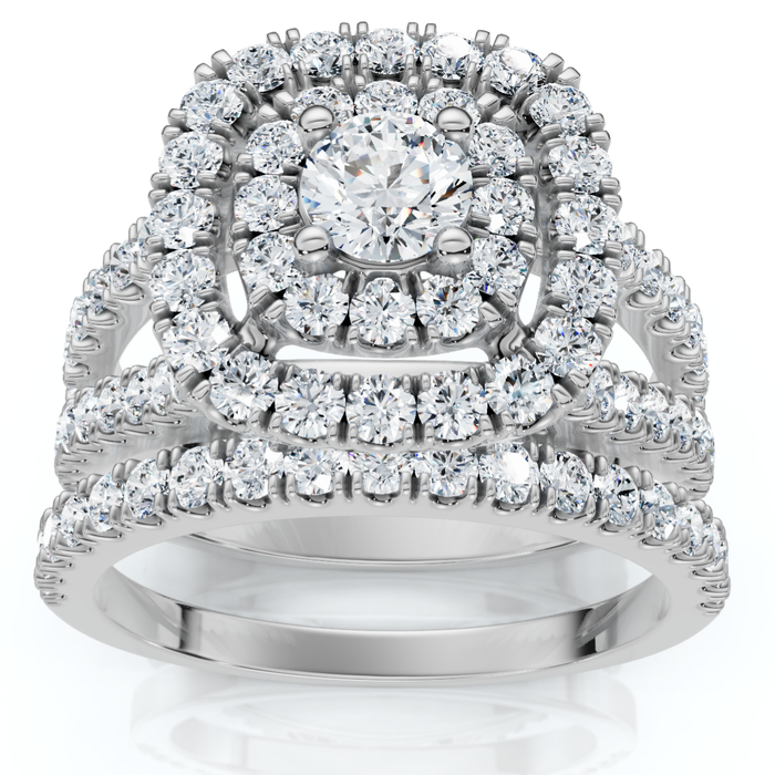 1 1/10 Ct Lab Grown Diamond Cushion Halo Engagement Wedding Ring Set White Gold