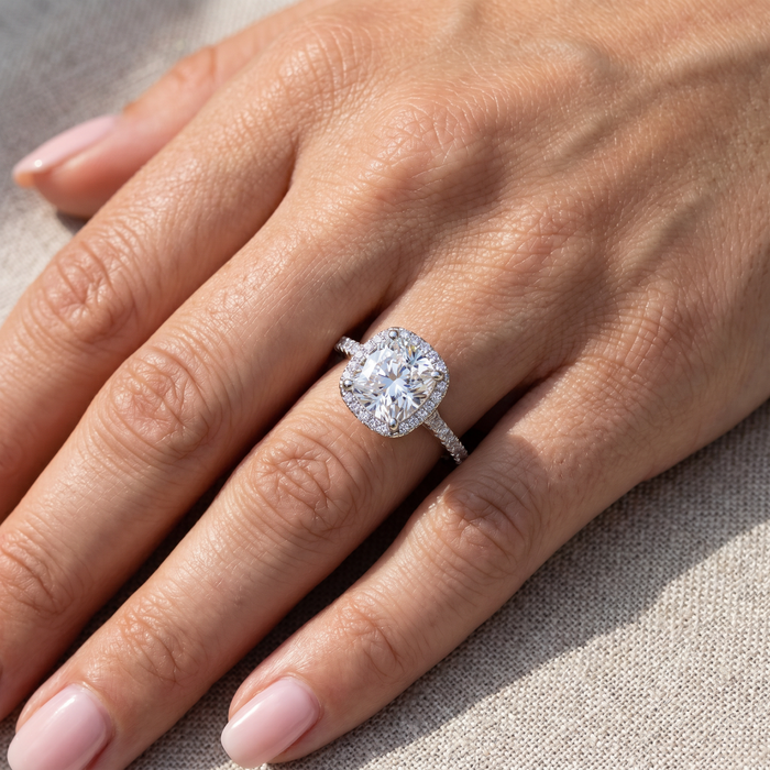 3 1/2 Ct Cushion Moissanite & Lab Diamond Engagement Halo Ring 10k White Gold