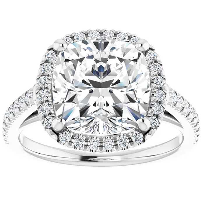3 1/2 Ct Cushion Moissanite & Lab Diamond Engagement Halo Ring 10k White Gold 3 1/2 Ct Cushion Moissanite & Lab Diamond Engagement Halo Ring 10k White Gold