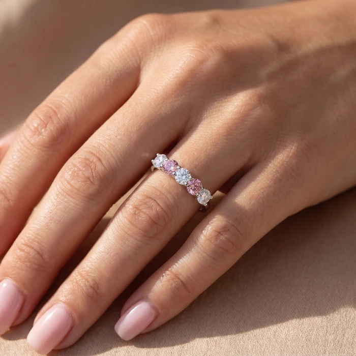 1Ct Pink Diamond 5-Stone Anniversary Wedding Ring 14k White Gold EX3 Lab Grown