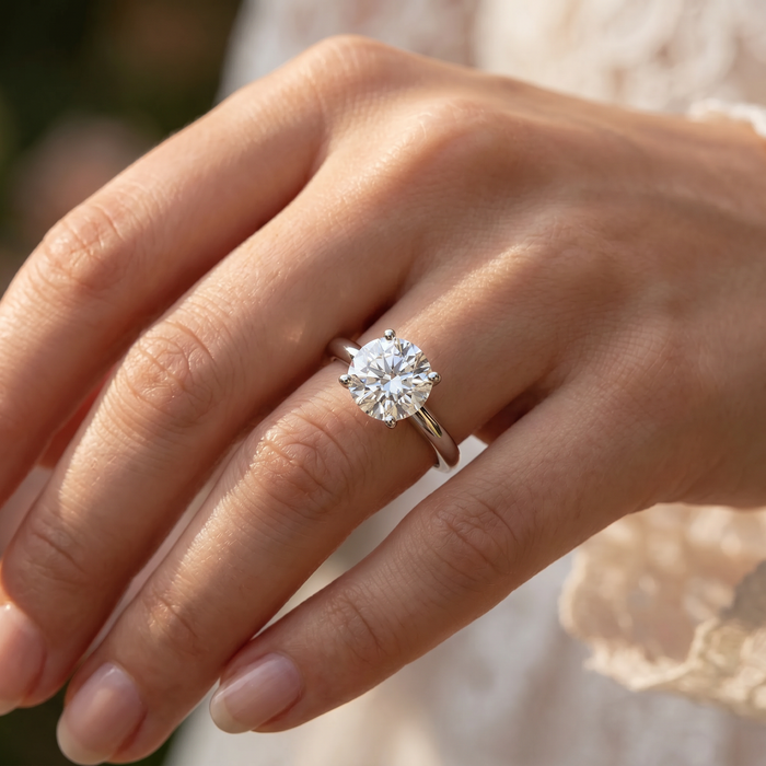 Certified 2ct Lab Grown Diamond Thin Solitaire Engagement Ring 14k White Gold