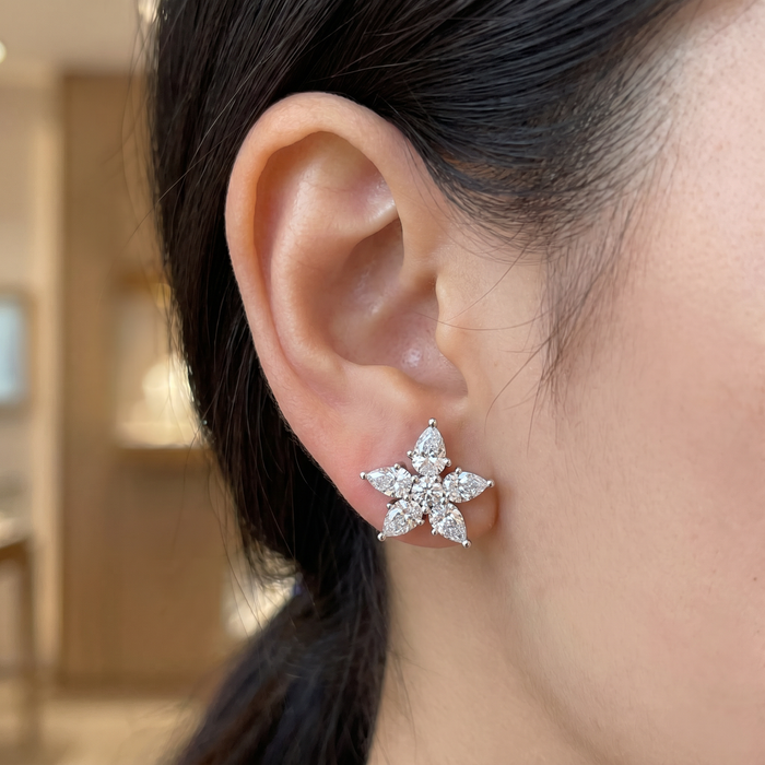 2Ct Pear Shape Cluster Diamond Earrings 14k Gold Lab Grown Women's