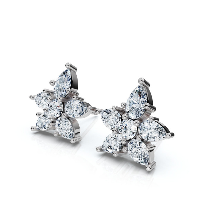 2Ct Pear Shape Cluster Diamond Earrings 14k Gold Lab Grown Women's