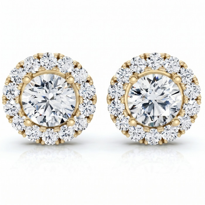 2 1/2Ct Diamond Halo Studs 14k Gold Lab Grown Women's Earrings