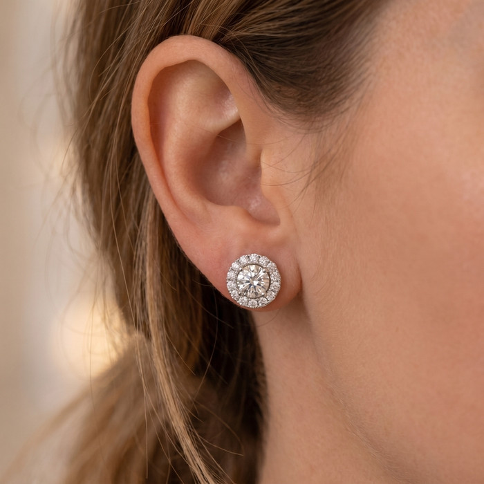 2 1/2Ct Diamond Halo Studs 14k Gold Lab Grown Women's Earrings