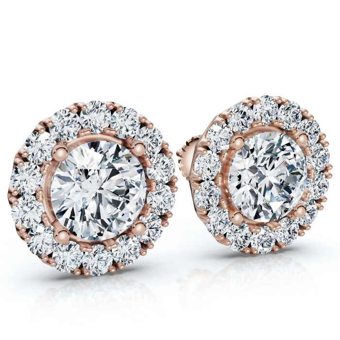 2 1/2Ct Diamond Halo Studs 14k Gold Lab Grown Women's Earrings