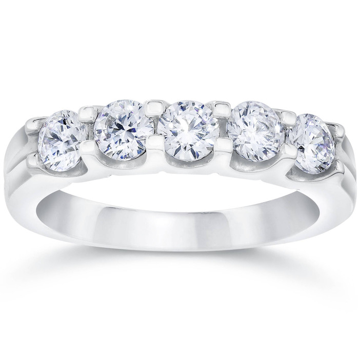 1 Ct Five Stone Diamond Wedding Ring Lab Grown 14k White Gold