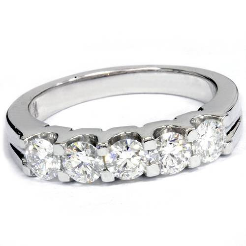 1 Ct Five Stone Diamond Wedding Ring Lab Grown 14k White Gold