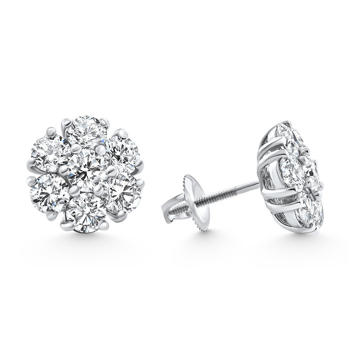 3.60Ct Diamond Cluster Pave Studs Screwback Earrings 14k Gold Lab Grown