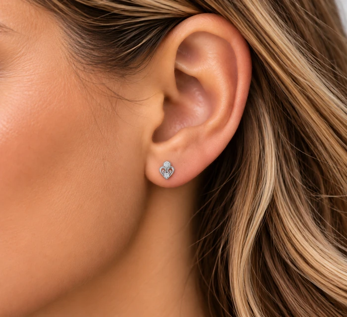 Diamond Heart Studs 14k White, Yellow, or Rose Gold Lab Grown Women's Earrings