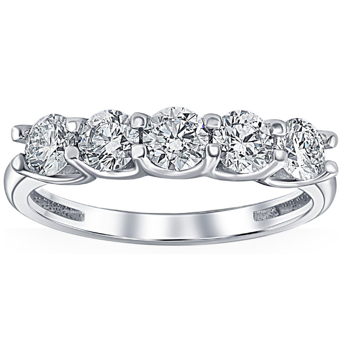 1Ct T.W. Five Stone Diamond Wedding Ring 14k White or Yellow Gold Lab Grown
