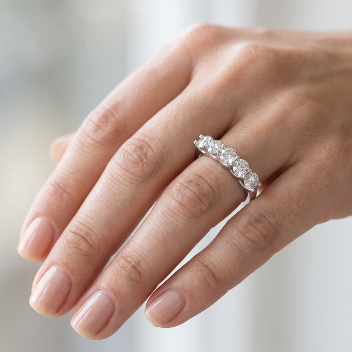 1Ct T.W. Five Stone Diamond Wedding Ring 14k White or Yellow Gold Lab Grown