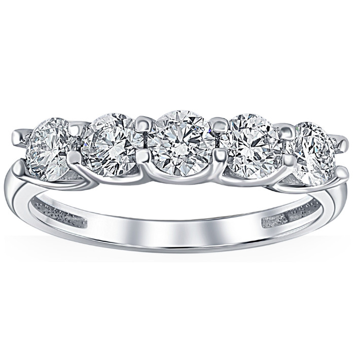 1Ct T.W. Five Stone Diamond Wedding Ring 14k White or Yellow Gold Lab Grown 1Ct T.W. Five Stone Diamond Wedding Ring 14k White or Yellow Gold Lab Grown