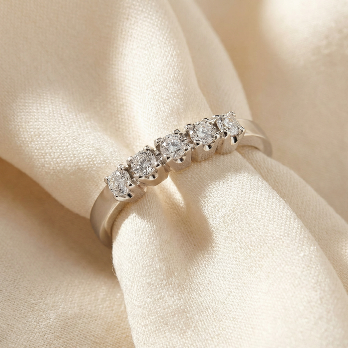 1/4Ct Five Stone Lab Grown Diamond Stackable Wedding Ring 10k White Gold
