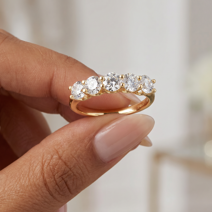 1 1/4 Ct Lab Grown Diamond Five Stone Wedding Ring 14k Yellow Gold U Prong