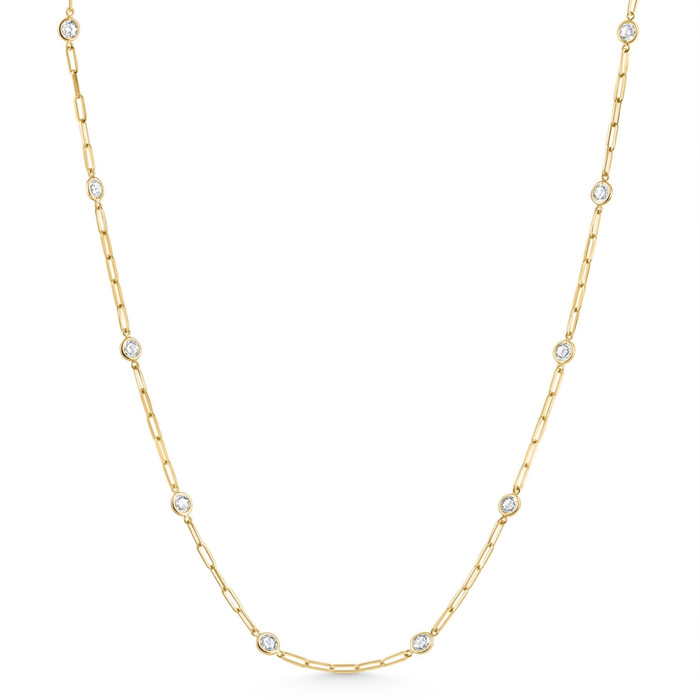 4Ct Diamond 14k Yellow Gold 18" Paper Clip Diamonds By Yard Necklace lab Grown