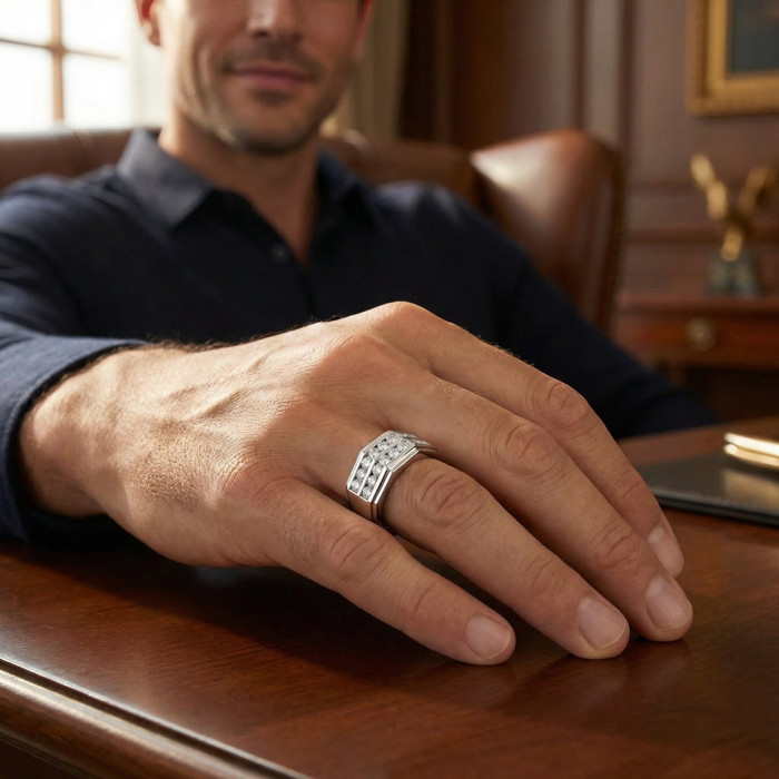 1/2Ct Men's Diamond High Polished Wedding Ring Lab Grown Anniversary Band