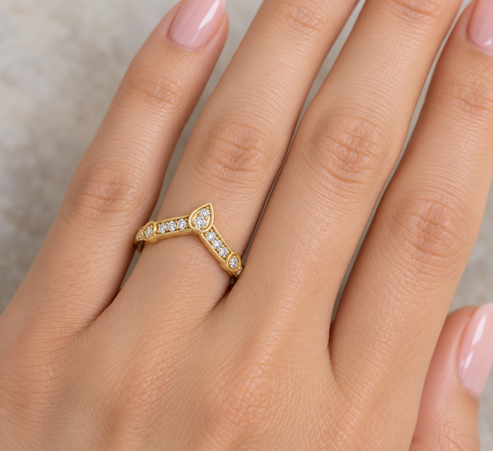 Curved V Shape Diamond Wedding Anniversary Guard Engagement Ring Gold Lab Grown
