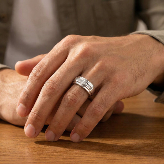 1/3 Ct Mens Lab Grown Diamond Wedding Ring White Gold Anniversary Band