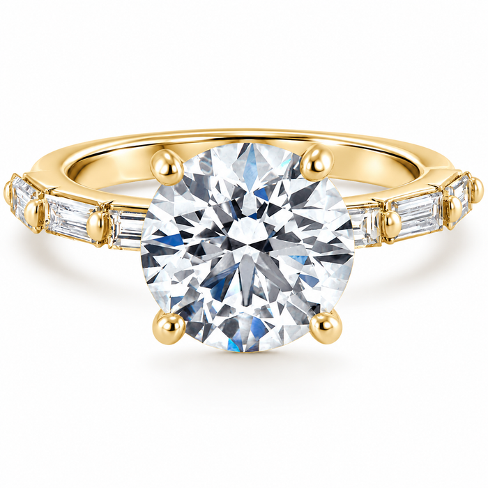 Certified 2.75-6.75Ct Round Baguette Diamond Engagement Ring Gold Lab Grown