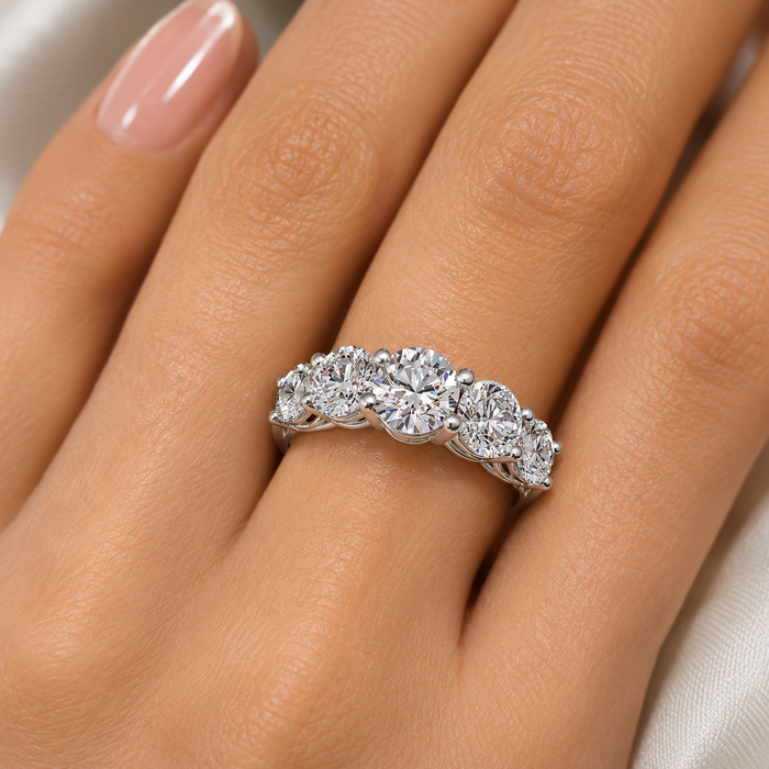 2 1/2Ct Five Stone Lab Grown Diamond Wedding Ring 14k White Gold