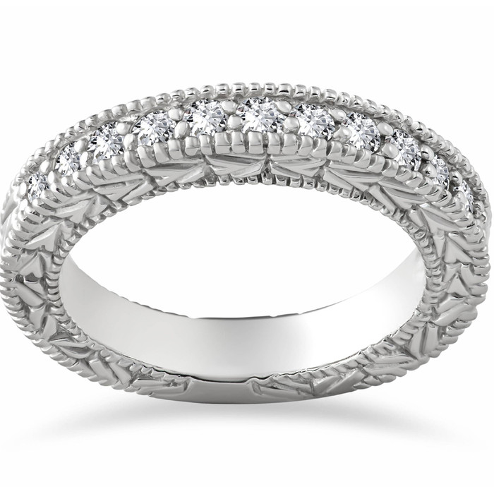 1/4ct Lab Grown Diamond Vintage Wedding Ring 14K White Gold