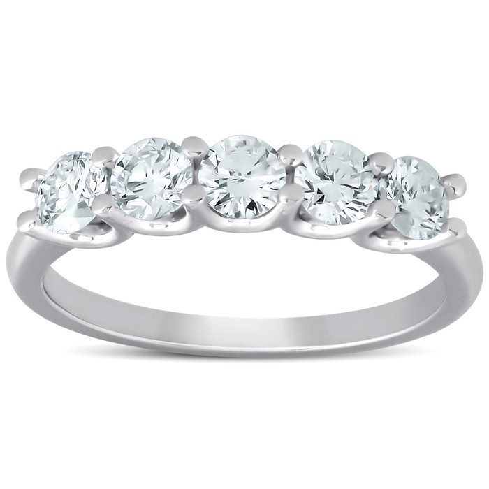 1 Ct Five Stone EX3 Lab Grown Diamond Wedding Ring 14k White Gold EX3 Lab Grown