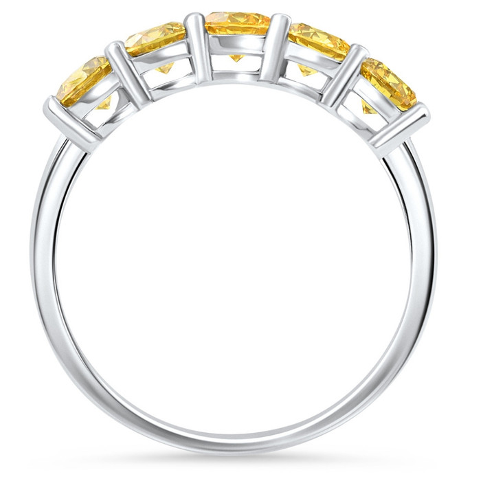 1Ct Fancy Yellow Diamond Five Stone Wedding Ring 14k Gold Lab Grown