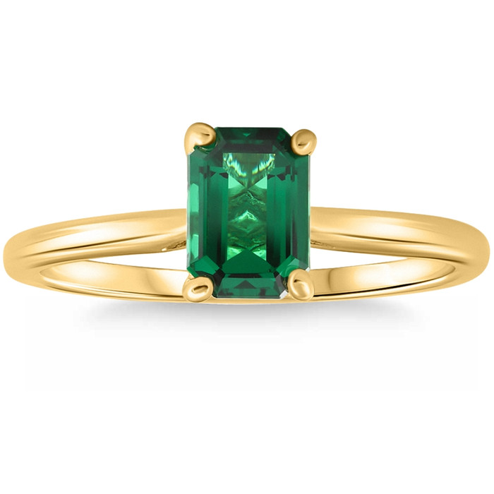 1Ct Emearald Solitaire Ring 10k Yellow Gold Lab Grown