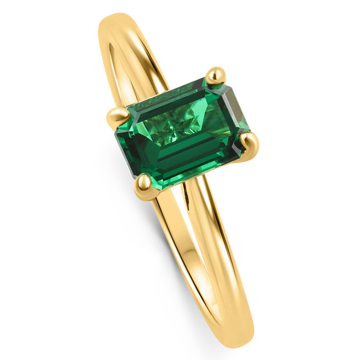 1Ct Emearald Solitaire Ring 10k Yellow Gold Lab Grown