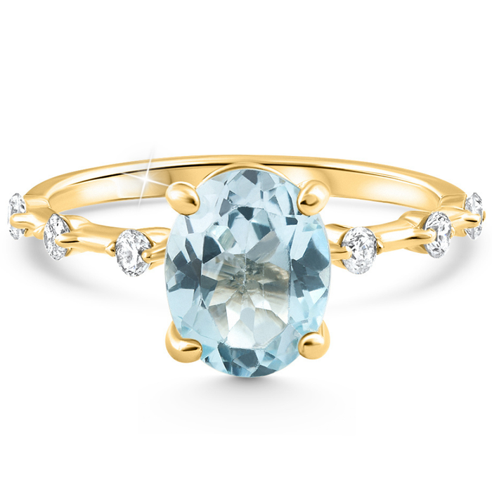 2 1/4Ct Oval Blue Topaz Diamond Ring White or Yellow Gold Lab Grown