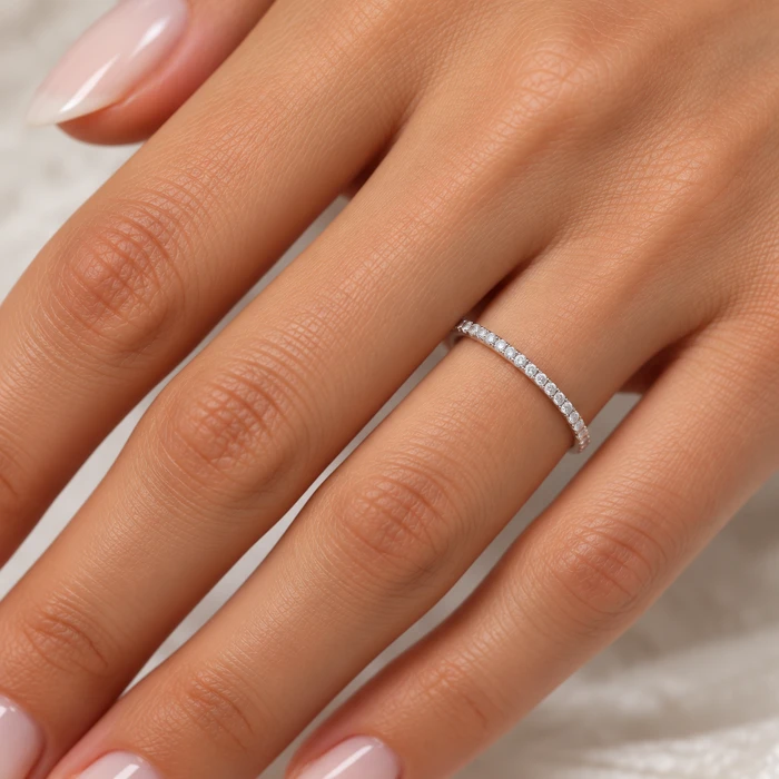 1/4Ct Diamond Wedding Ring Prong Set Stackable Anniversary Band Gold Lab Grown