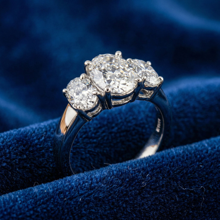 Certified 6Ct Three Stone Oval Diamond Anniversary Engagement Ring Lab Grown 14k