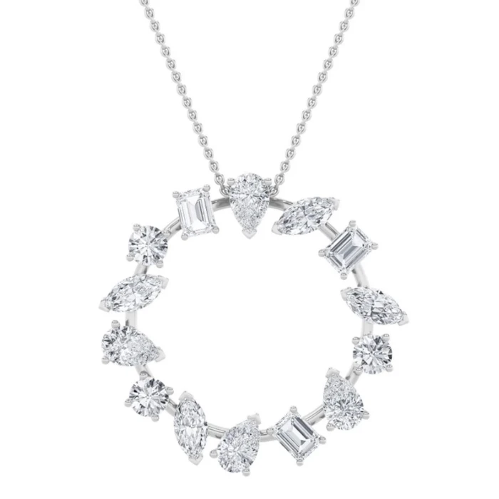 3Ct Multi Shape Ferra Diamond Circle Pendant 14k Gold Lab Grown Necklace 18"